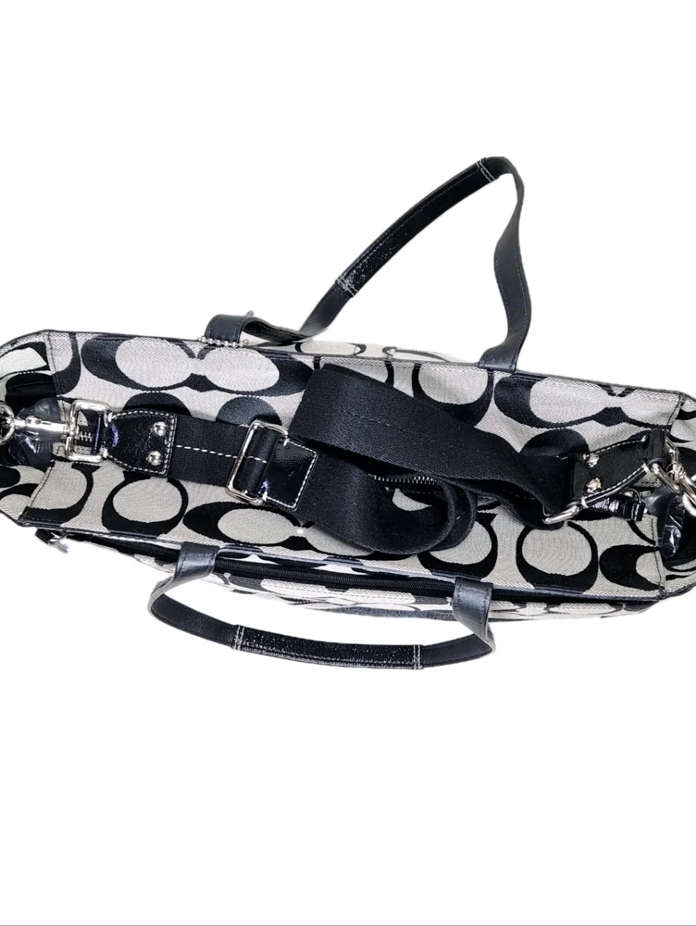 COACH Signature C Jacquard Tote Black Gray Baby Diaper Bag B1076-F13802